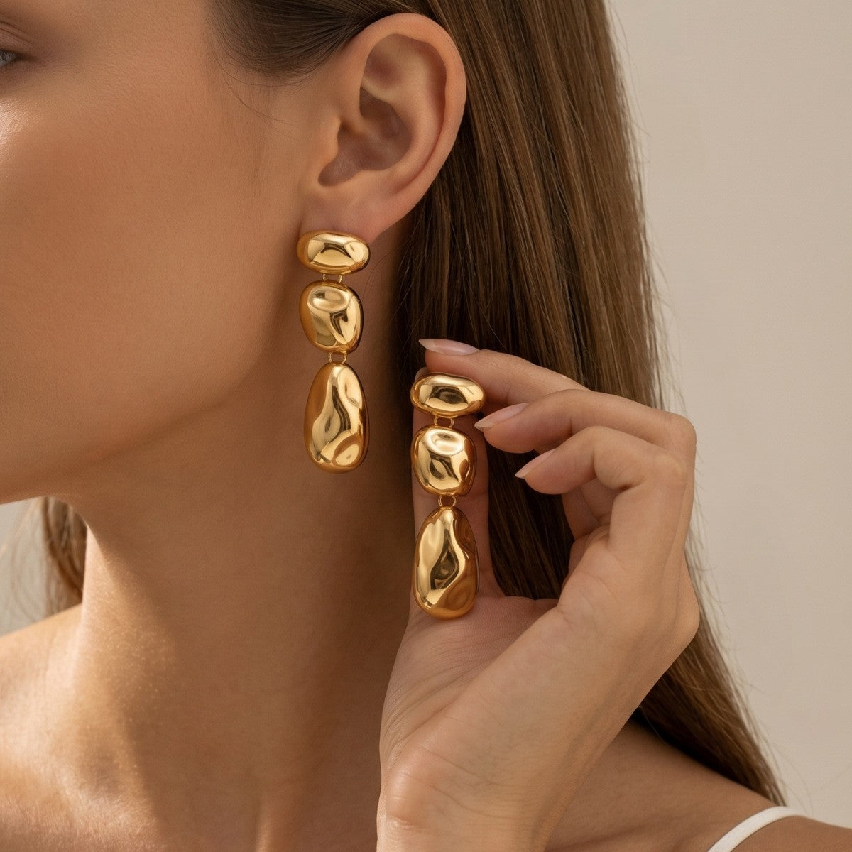 Classy Molten Pebble Dangle Earrings