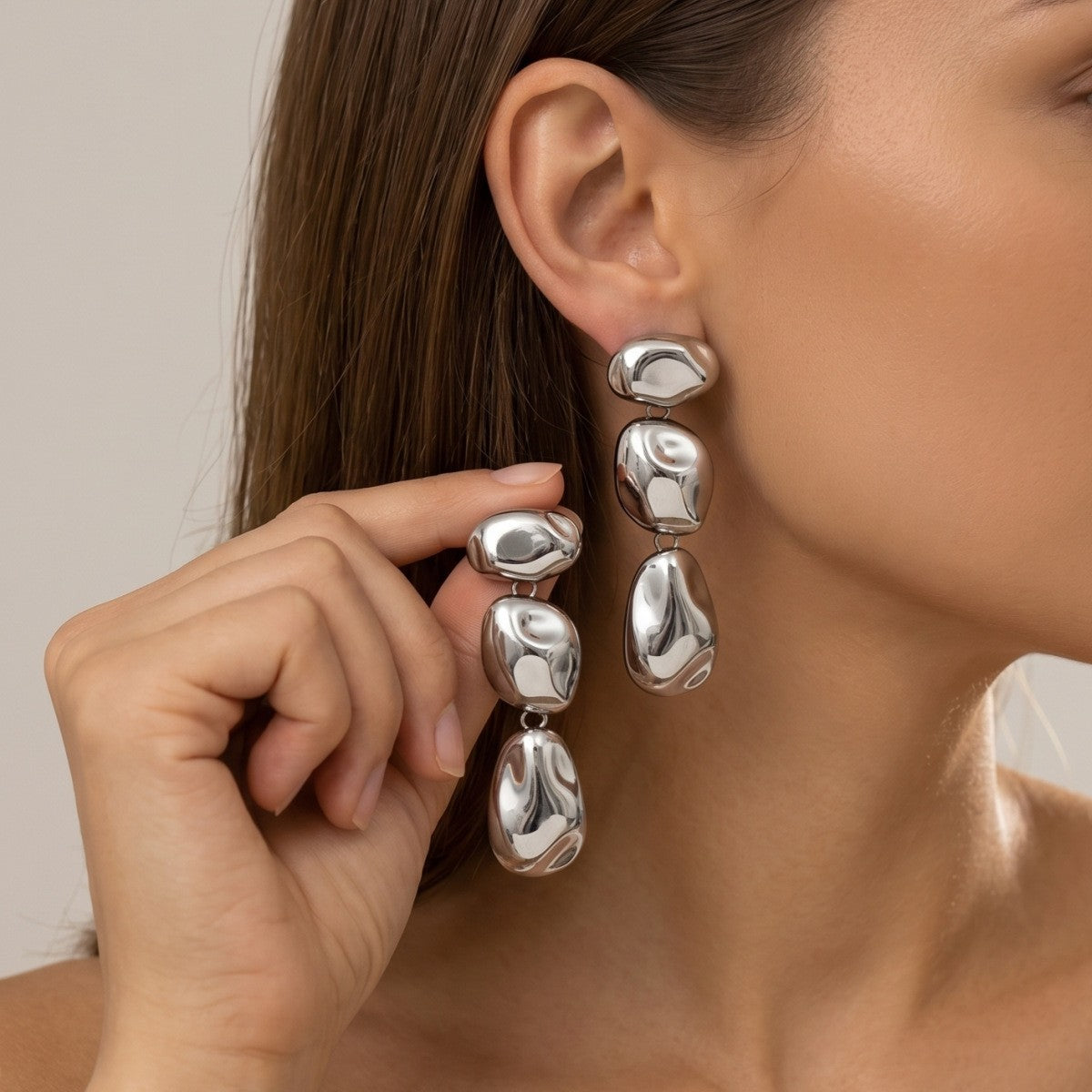 Classy Molten Pebble Dangle Earrings