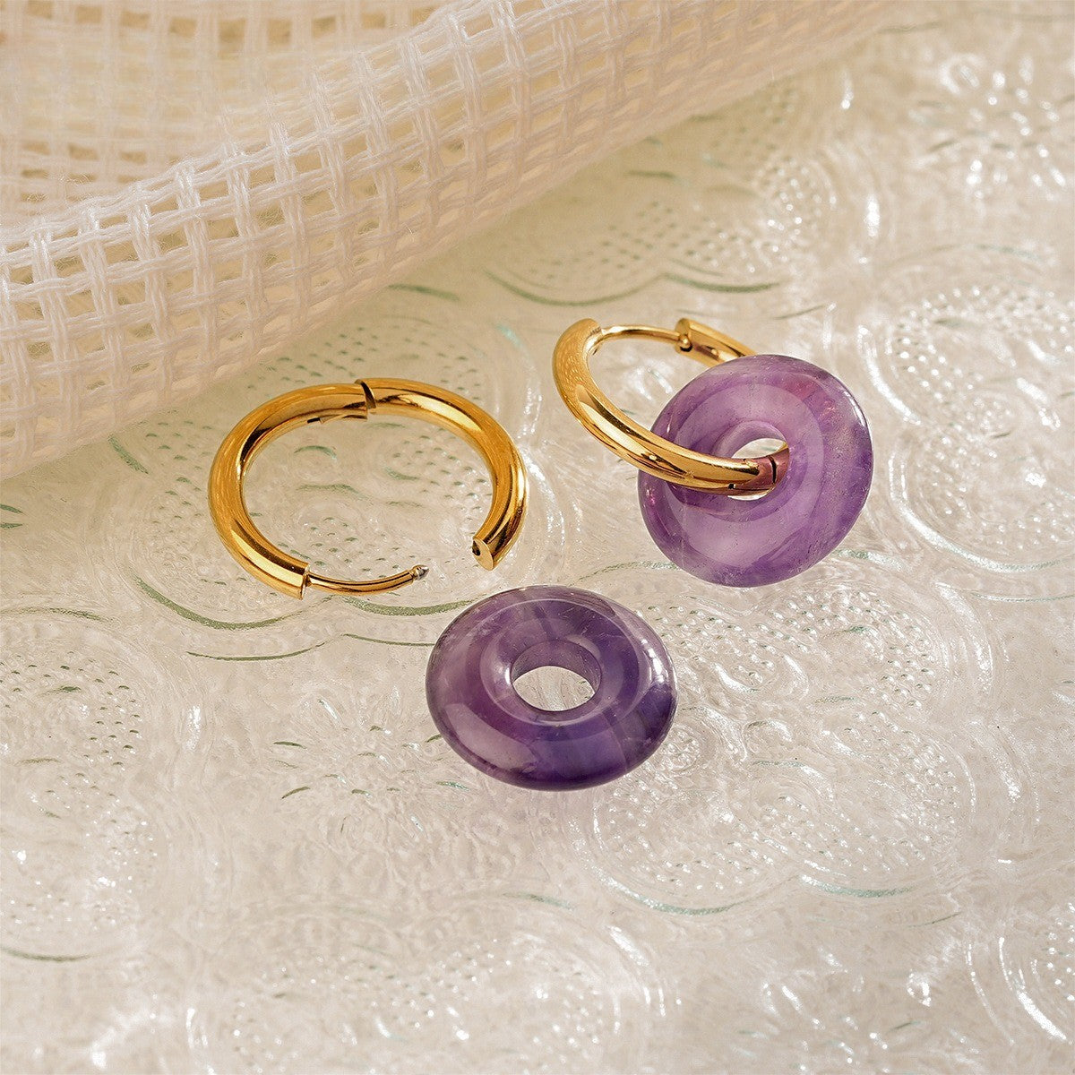 Classy Amethyst Donut Hoop Earrings