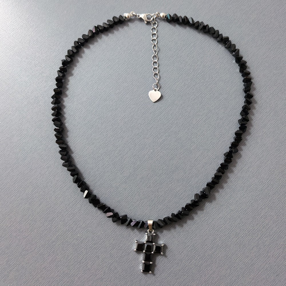Classy Black Crystal Cross Necklace