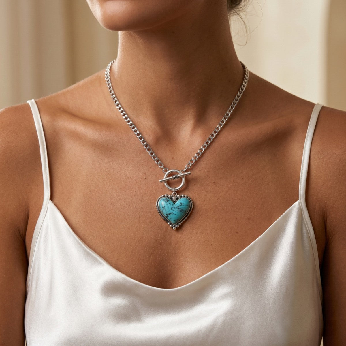 Romantic Turquoise Heart Toggle Necklace