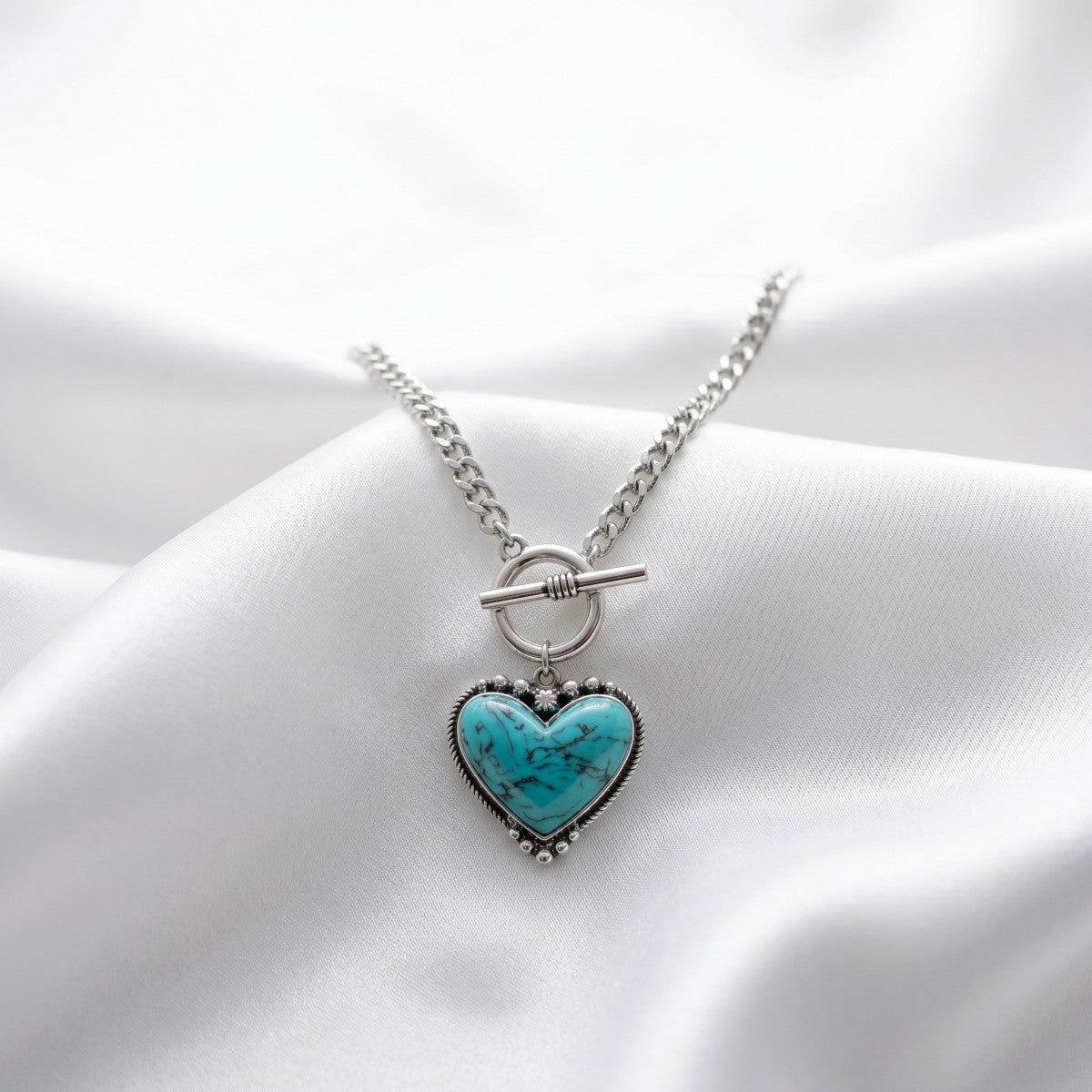 Romantic Turquoise Heart Toggle Necklace
