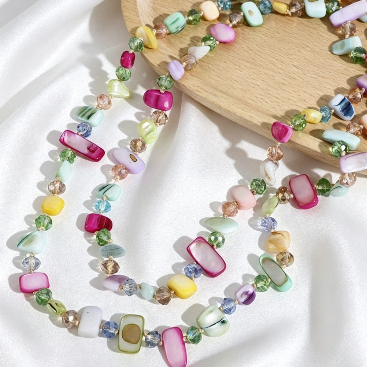 Boho Layered Blue Shell Chip Necklace