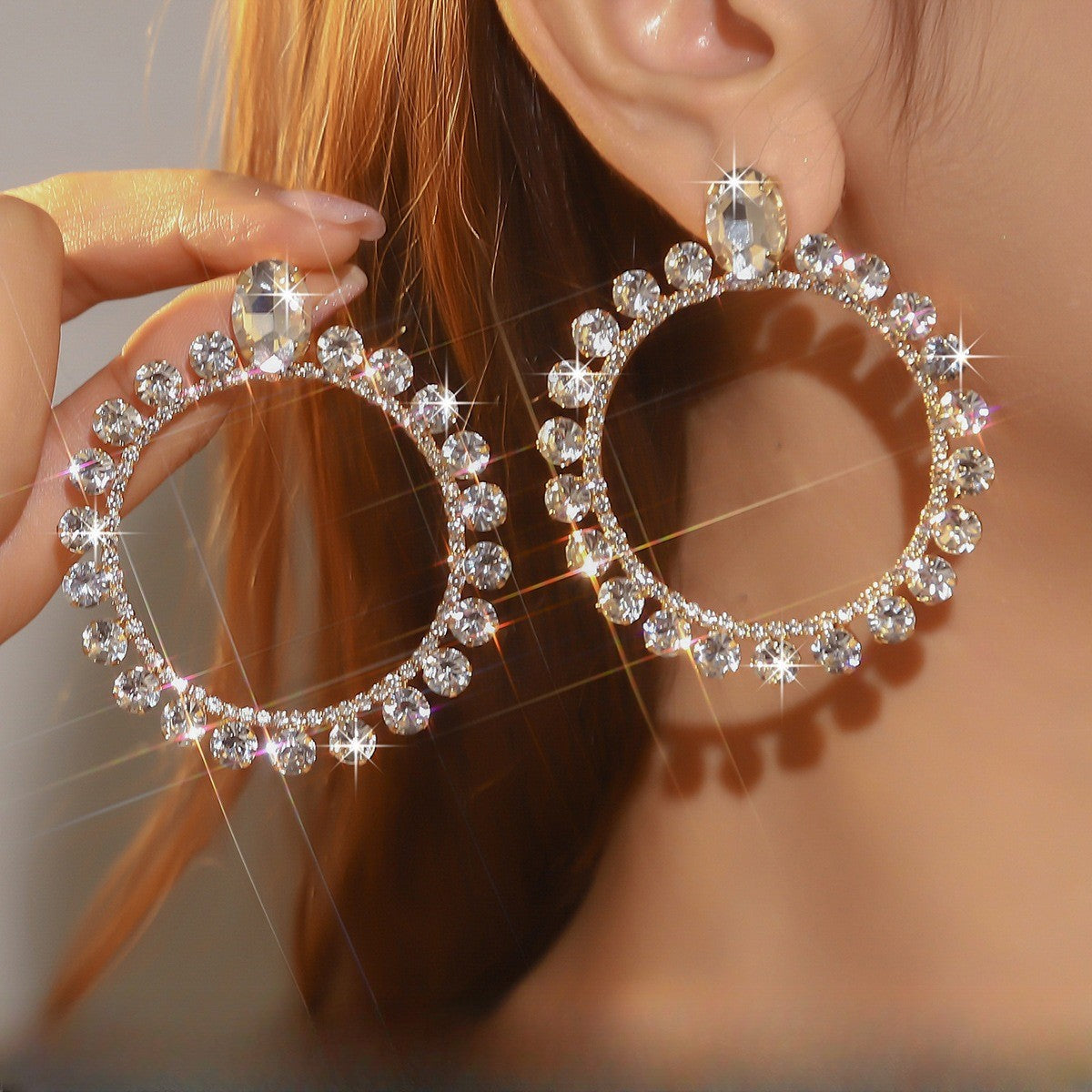 Classy Oval Crystal Hoop Earrings