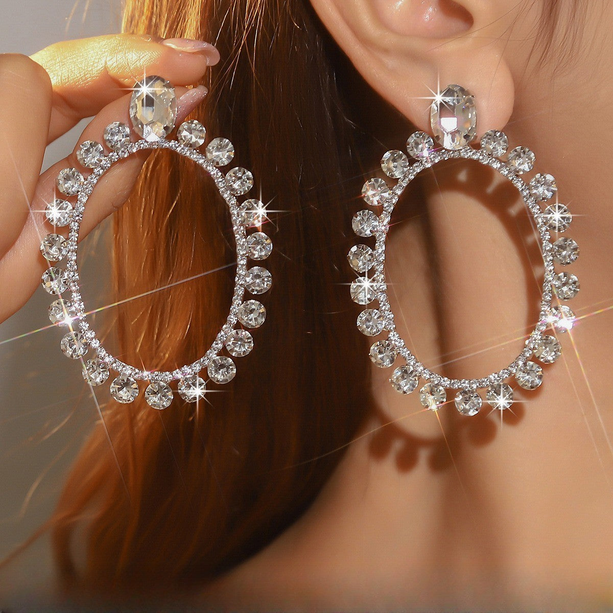 Classy Oval Crystal Hoop Earrings