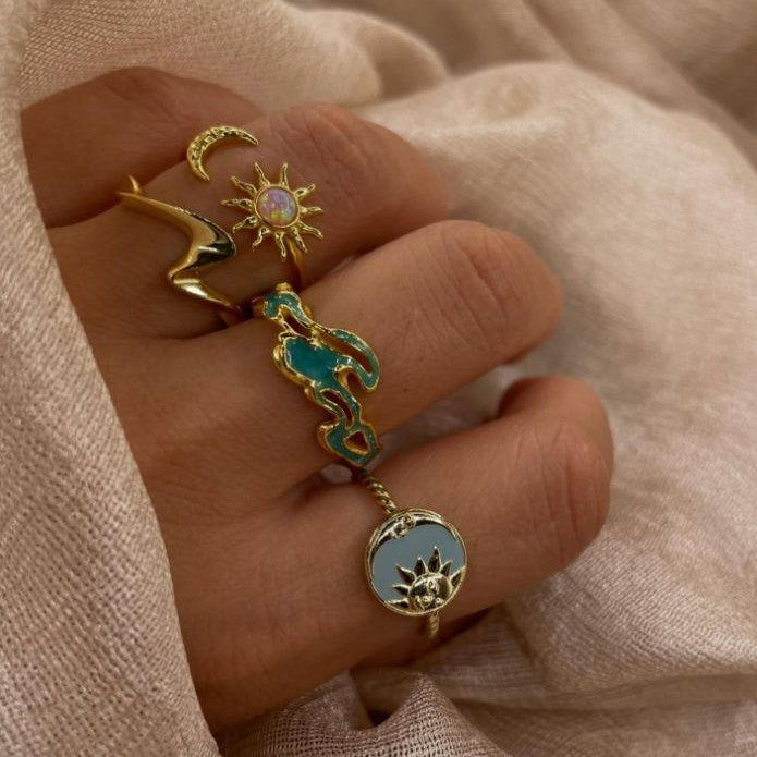 Dainty Ocean Wave & Dolphin Ring Set