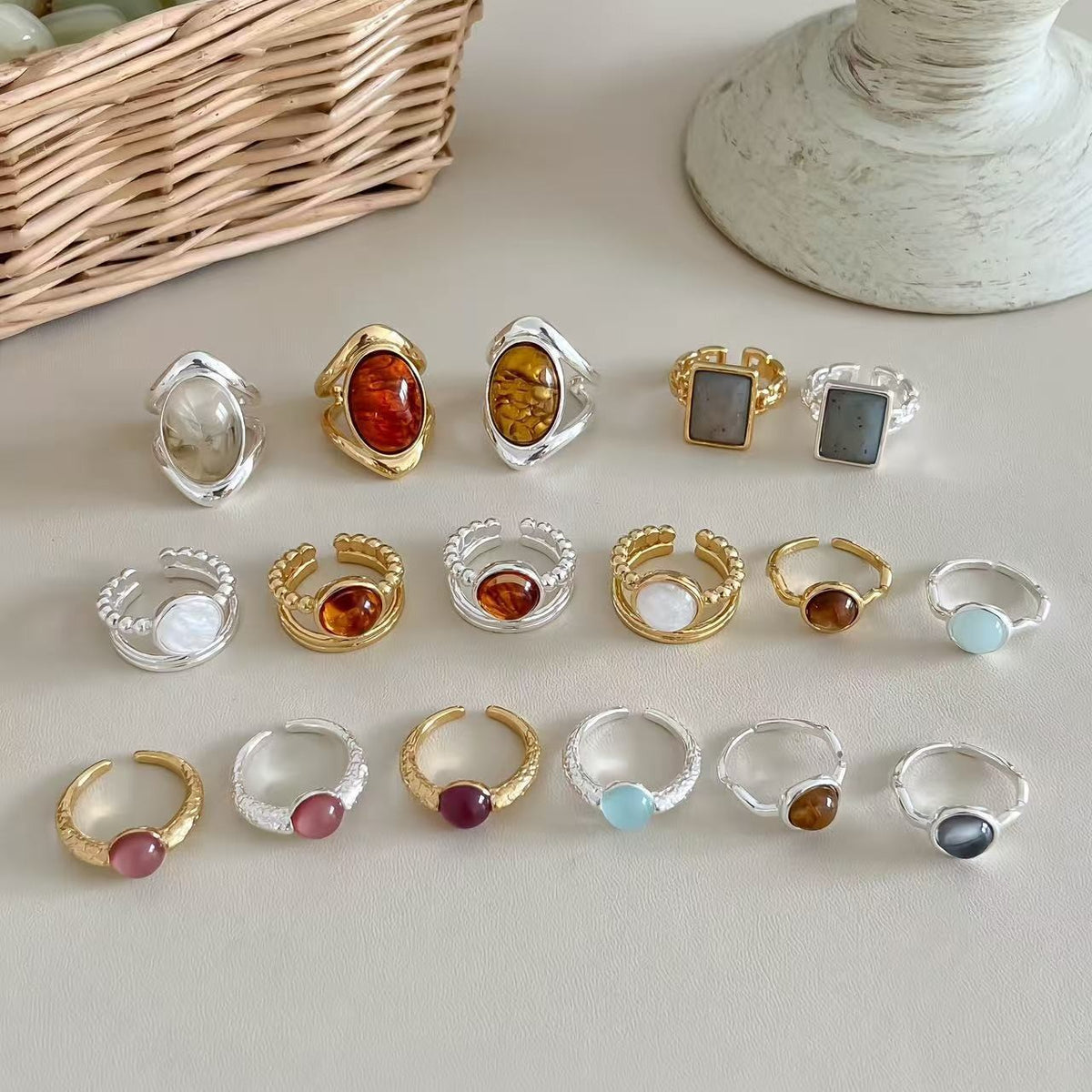 Vintage Natural Stone Adjustable Open Ring