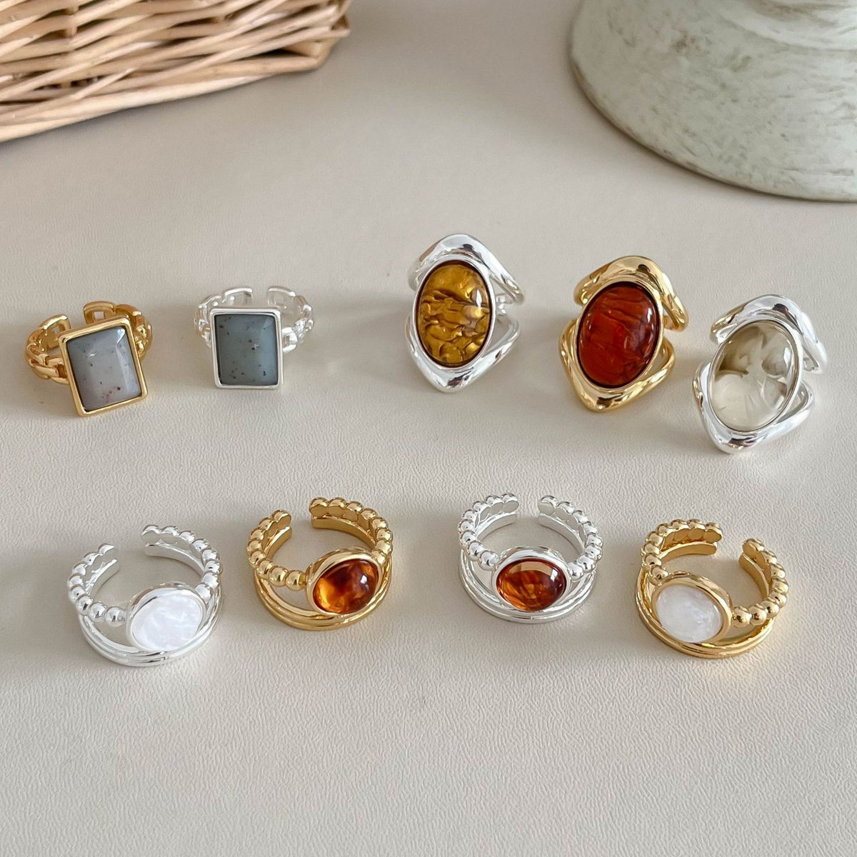 Vintage Natural Stone Adjustable Open Ring