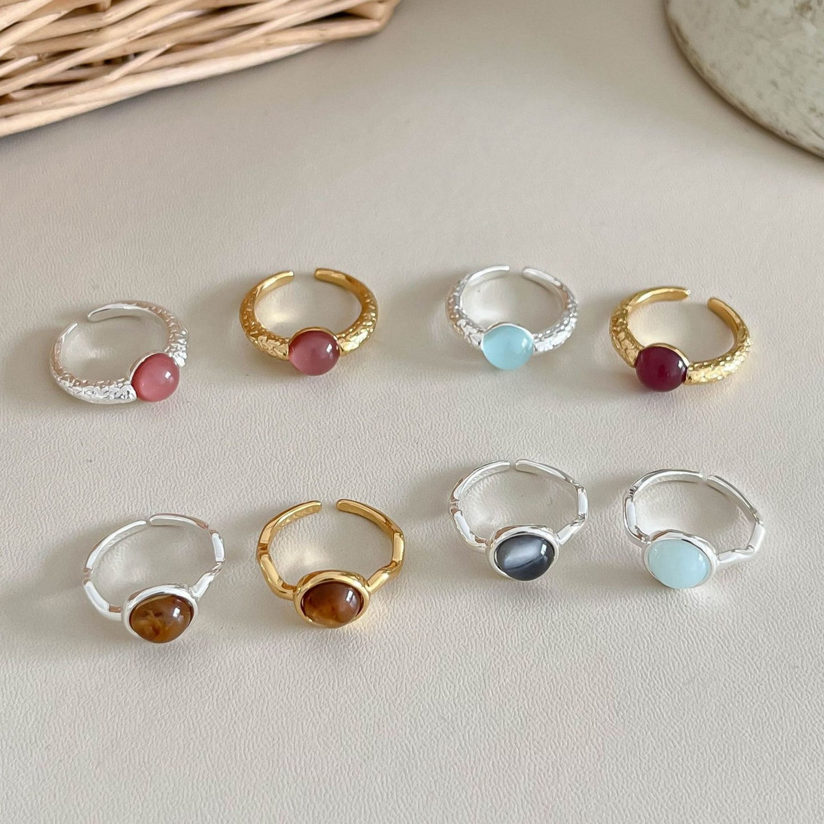 Vintage Natural Stone Adjustable Open Ring