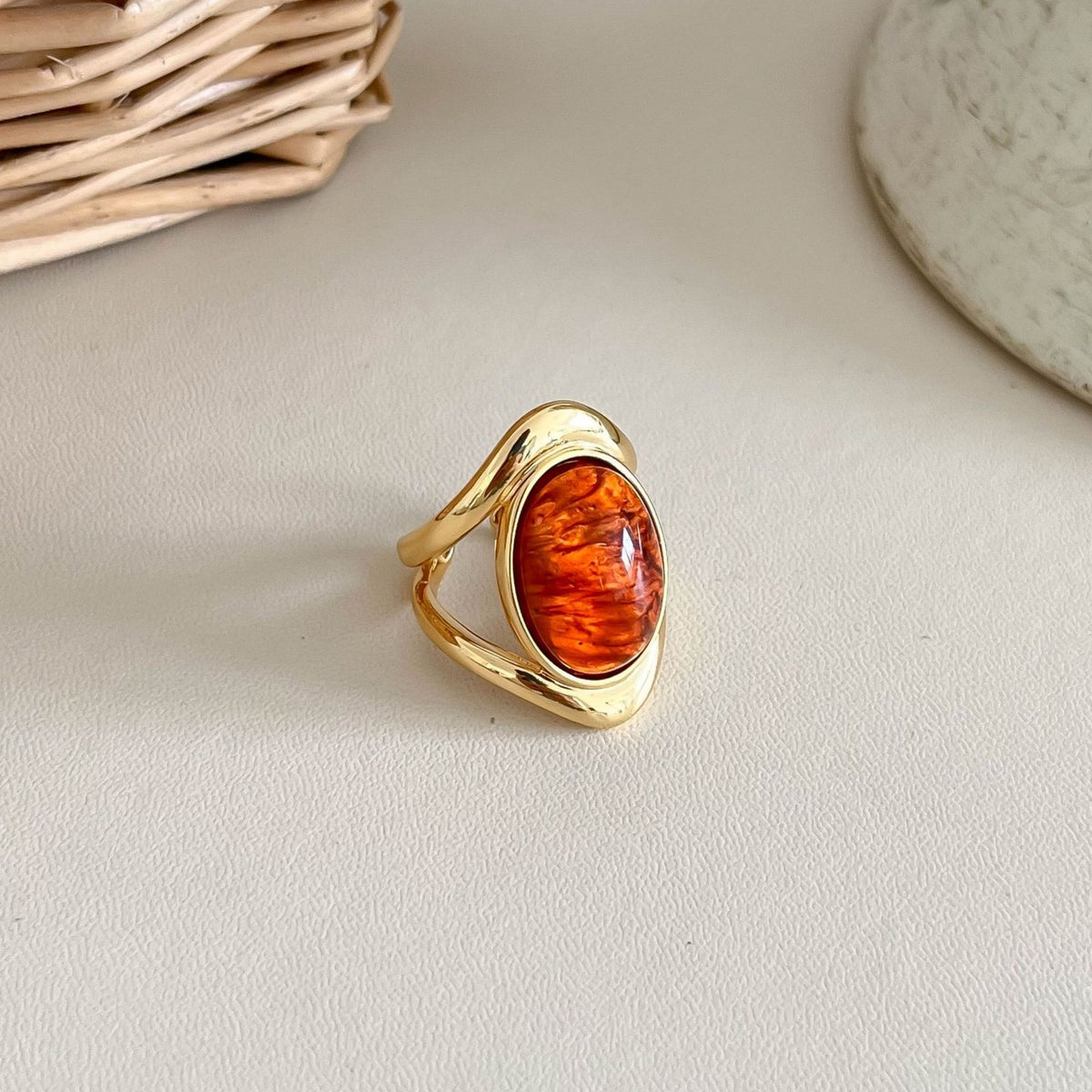 Vintage Natural Stone Adjustable Open Ring