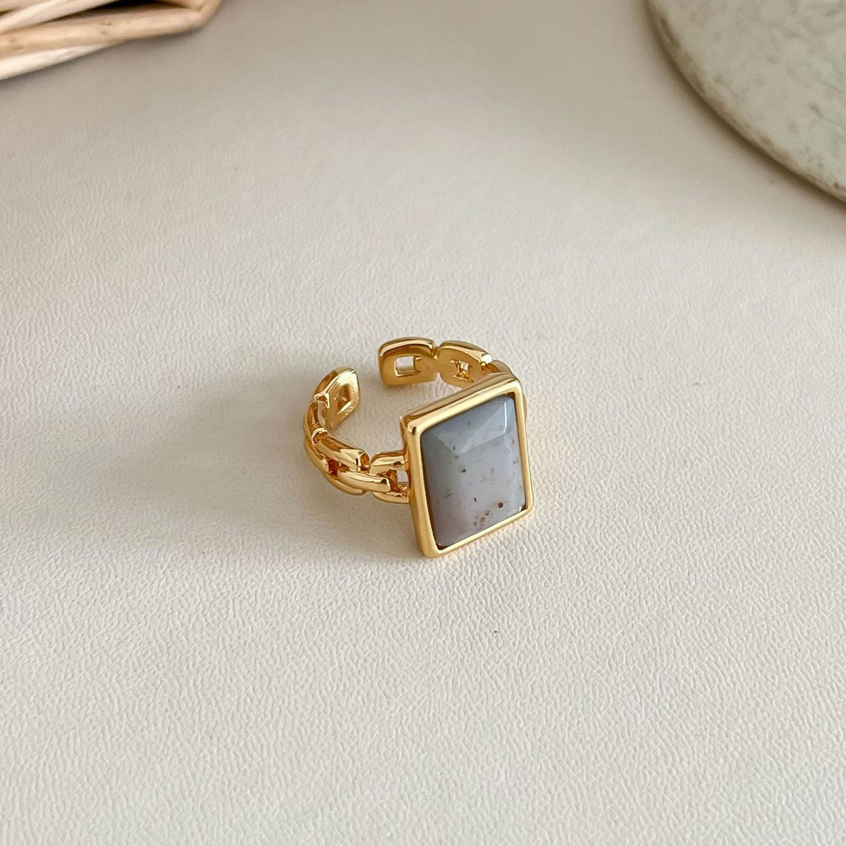 Vintage Natural Stone Adjustable Open Ring