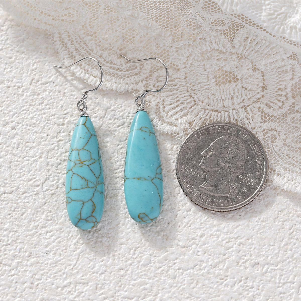 Boho Turquoise Webbed Teardrop Earrings