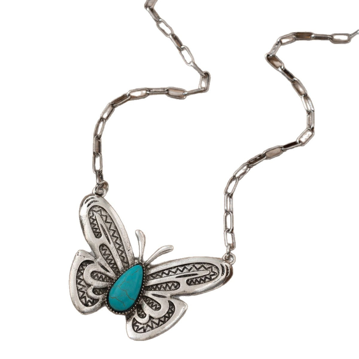 Boho Vintage Turquoise Butterfly & Horseshoe Necklace Set