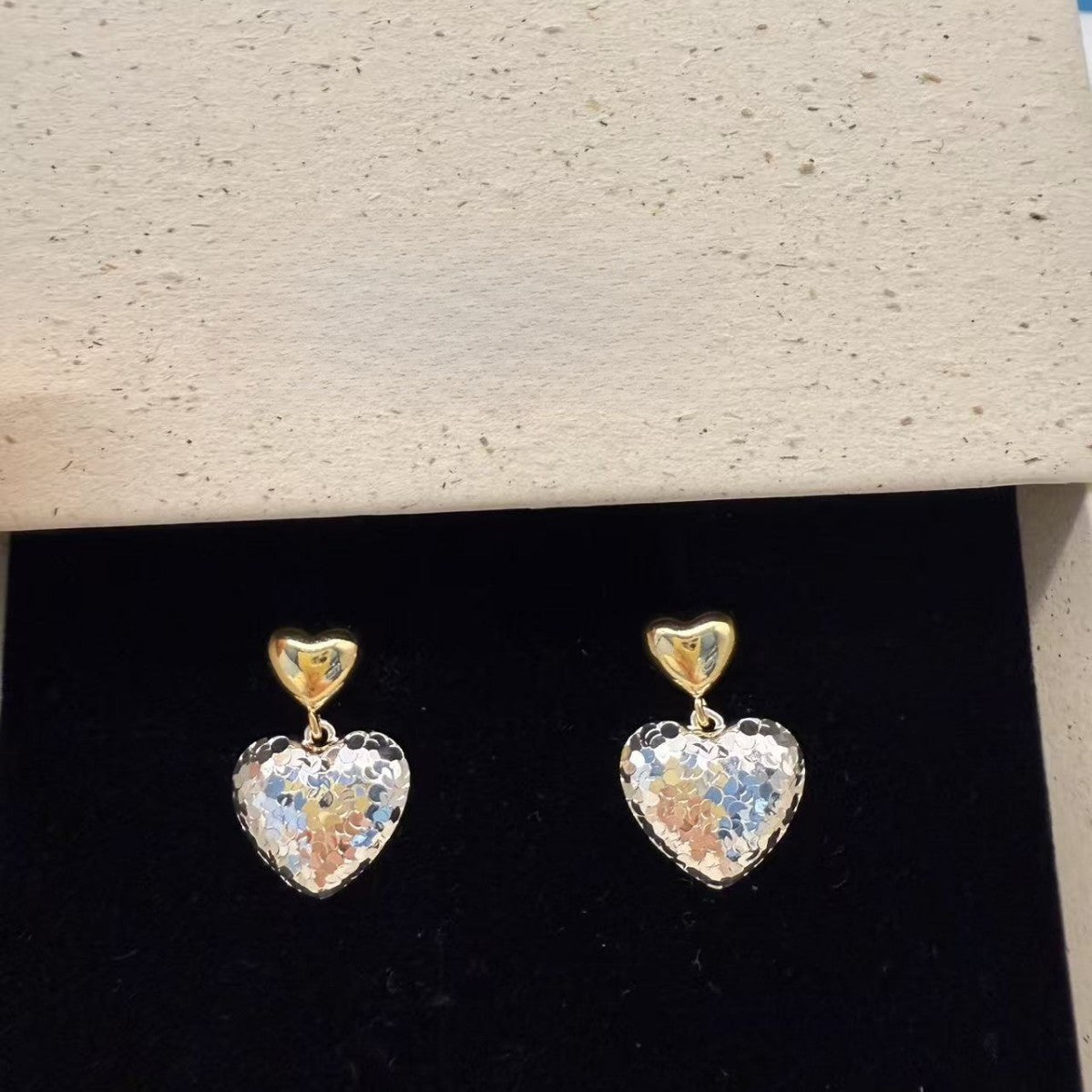 Dainty Two-Tone Sequin Heart Earrings