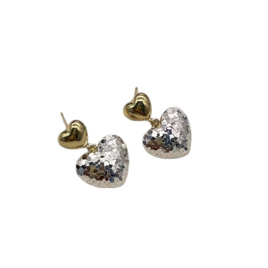 Dainty Two-Tone Sequin Heart Earrings