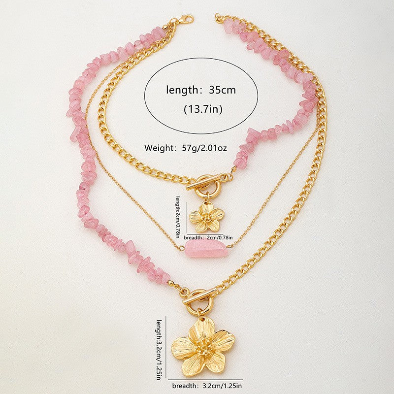 Romantic Pink Stone Flower Necklace