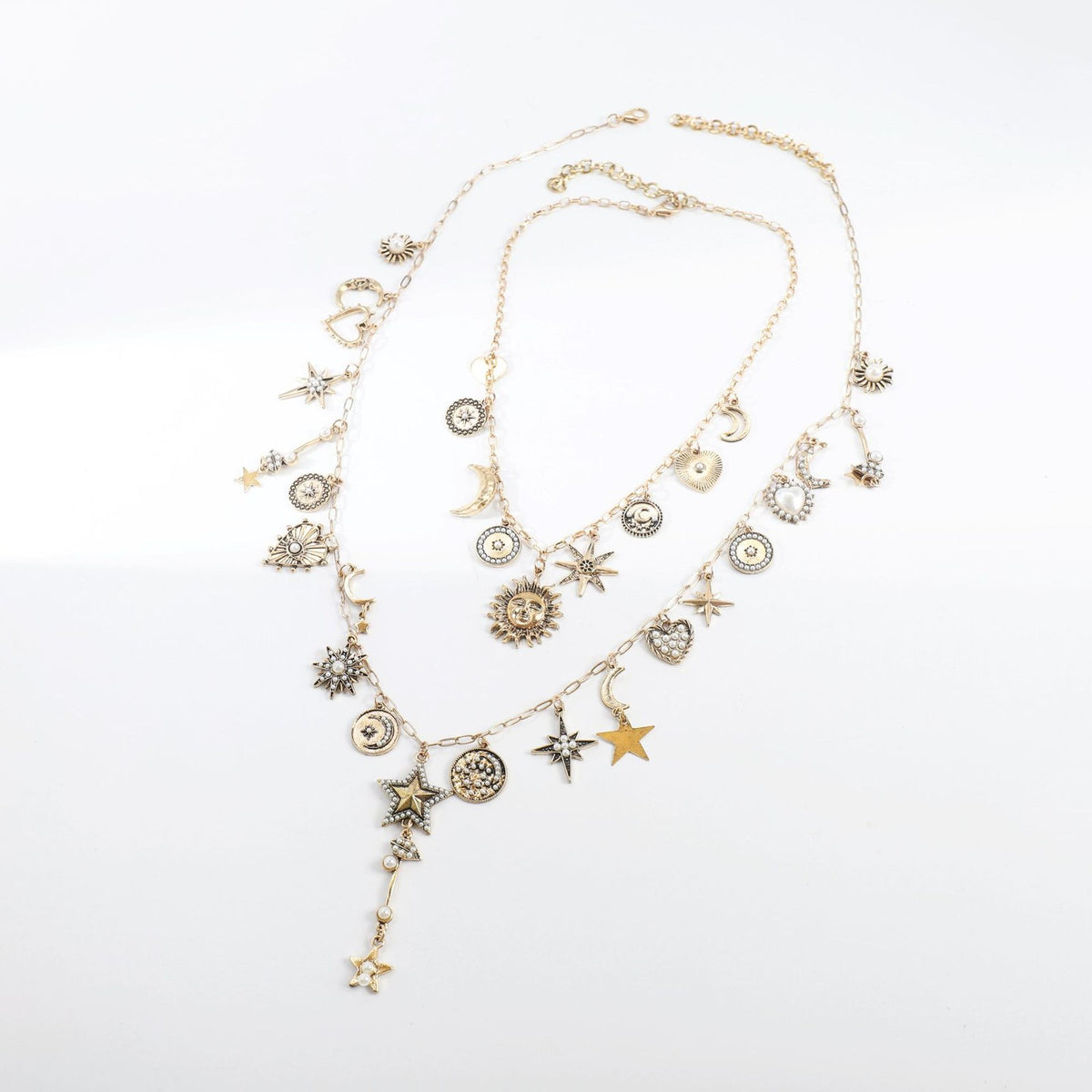 Boho Vintage Sun Moon Star Layered Necklace