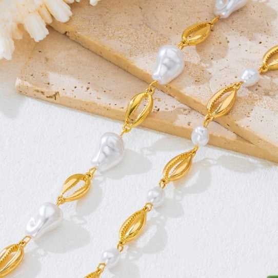 Elegant Faux Pearl Link Necklace and Bracelet Set