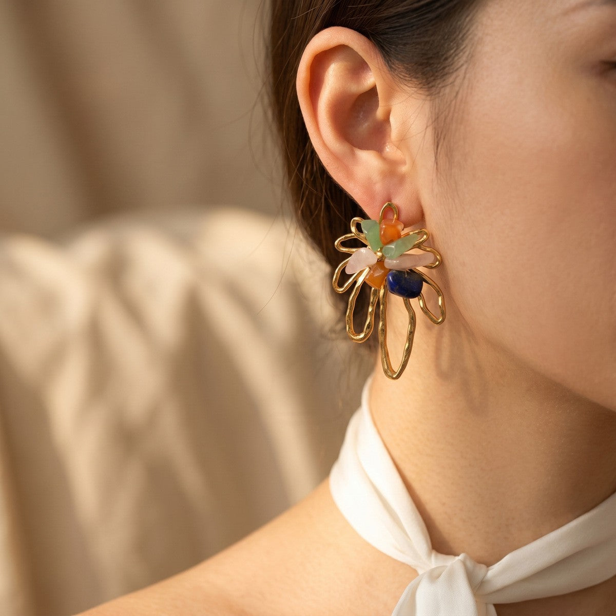 Boho Multicolor Gem Floral Statement Earrings