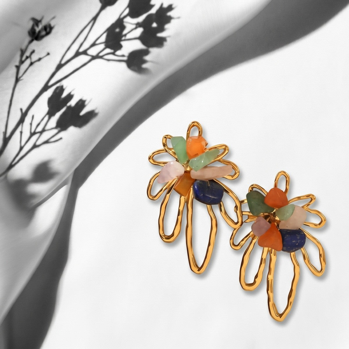 Boho Multicolor Gem Floral Statement Earrings