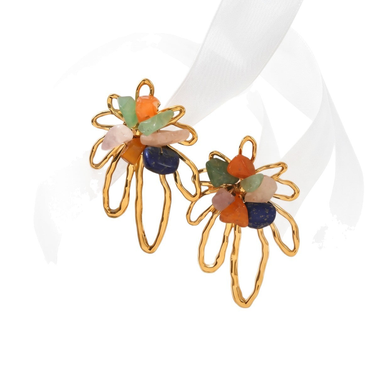 Boho Multicolor Gem Floral Statement Earrings