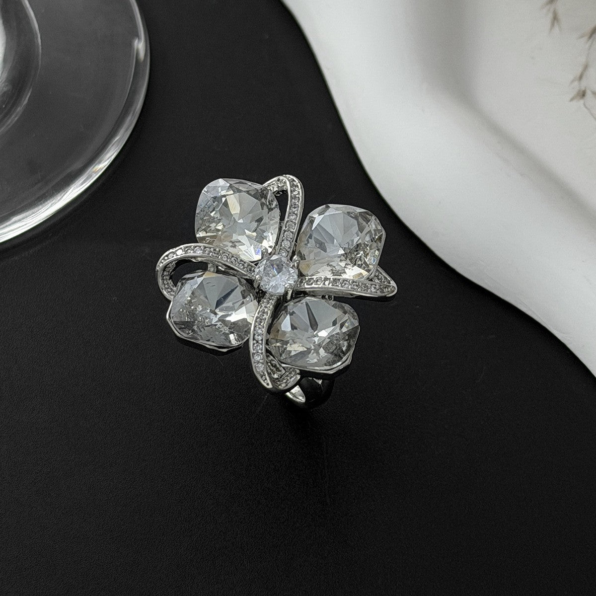 Classy Floral and Cushion Cut Ring
