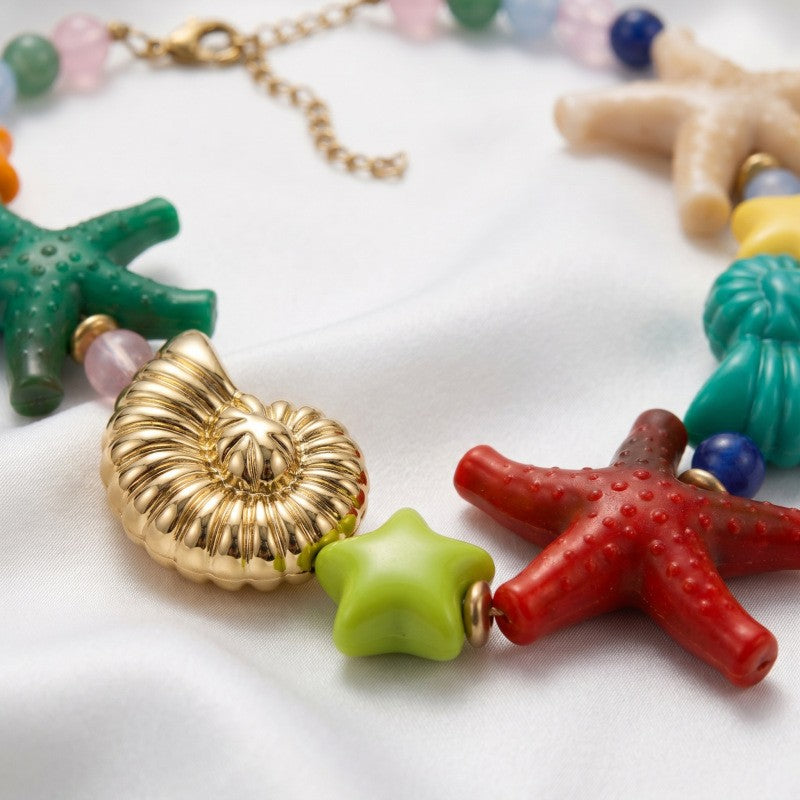 Boho Colorful Resin Starfish Necklace