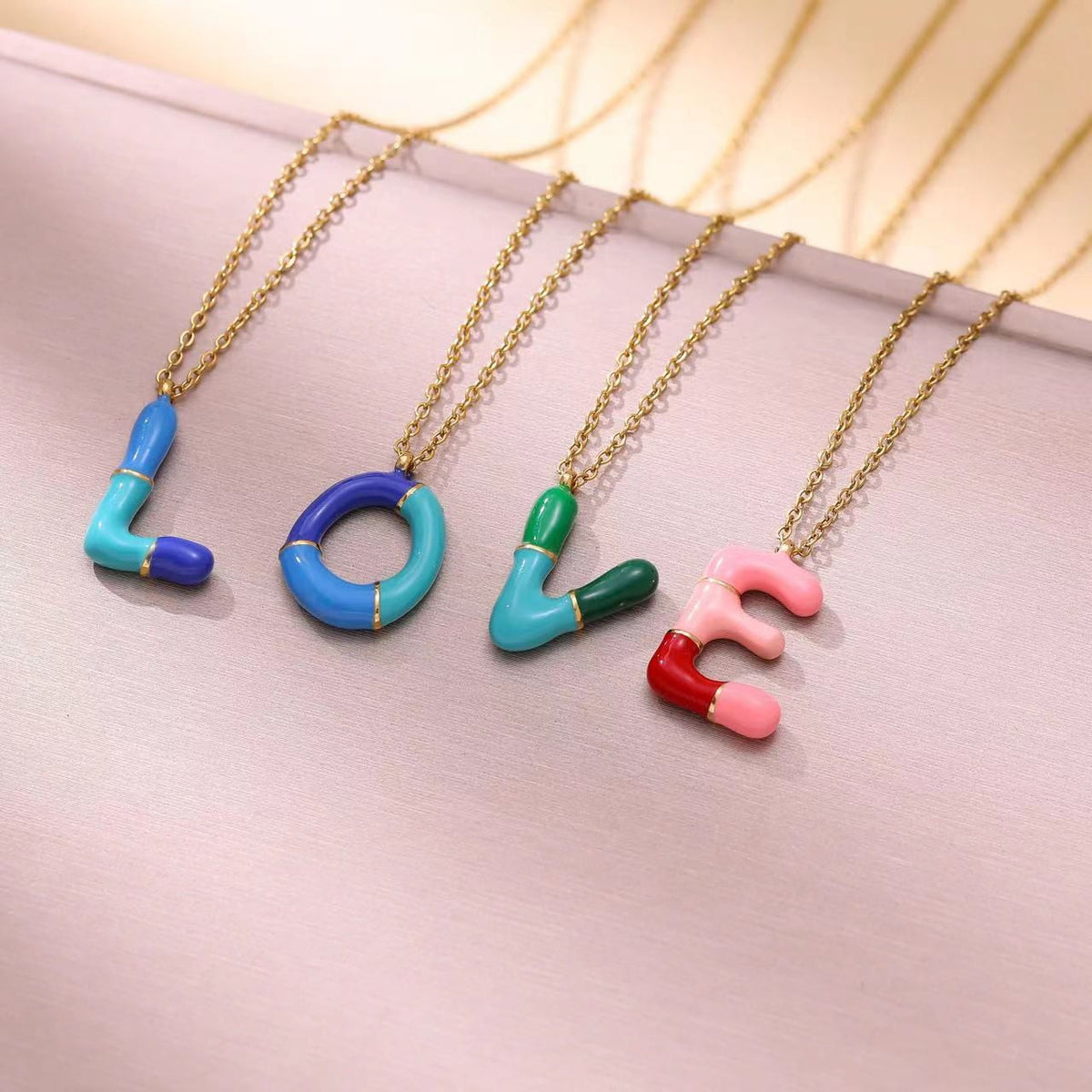 Classy Colorful Enamel Initial Necklace