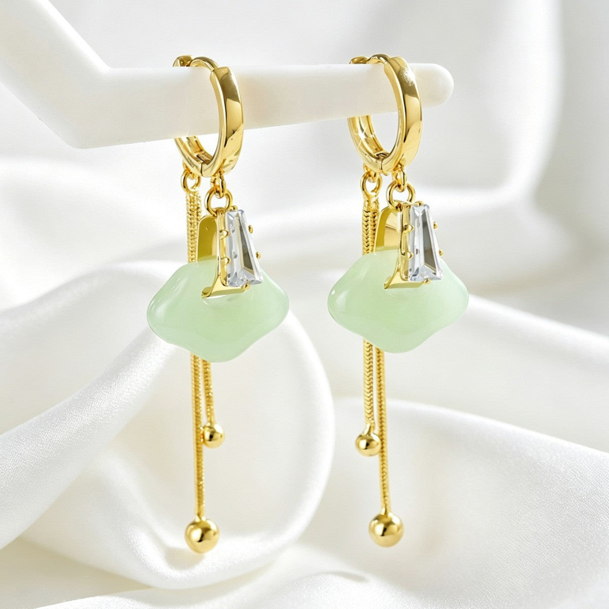Classy Green Geometric Huggie Dangle Earrings