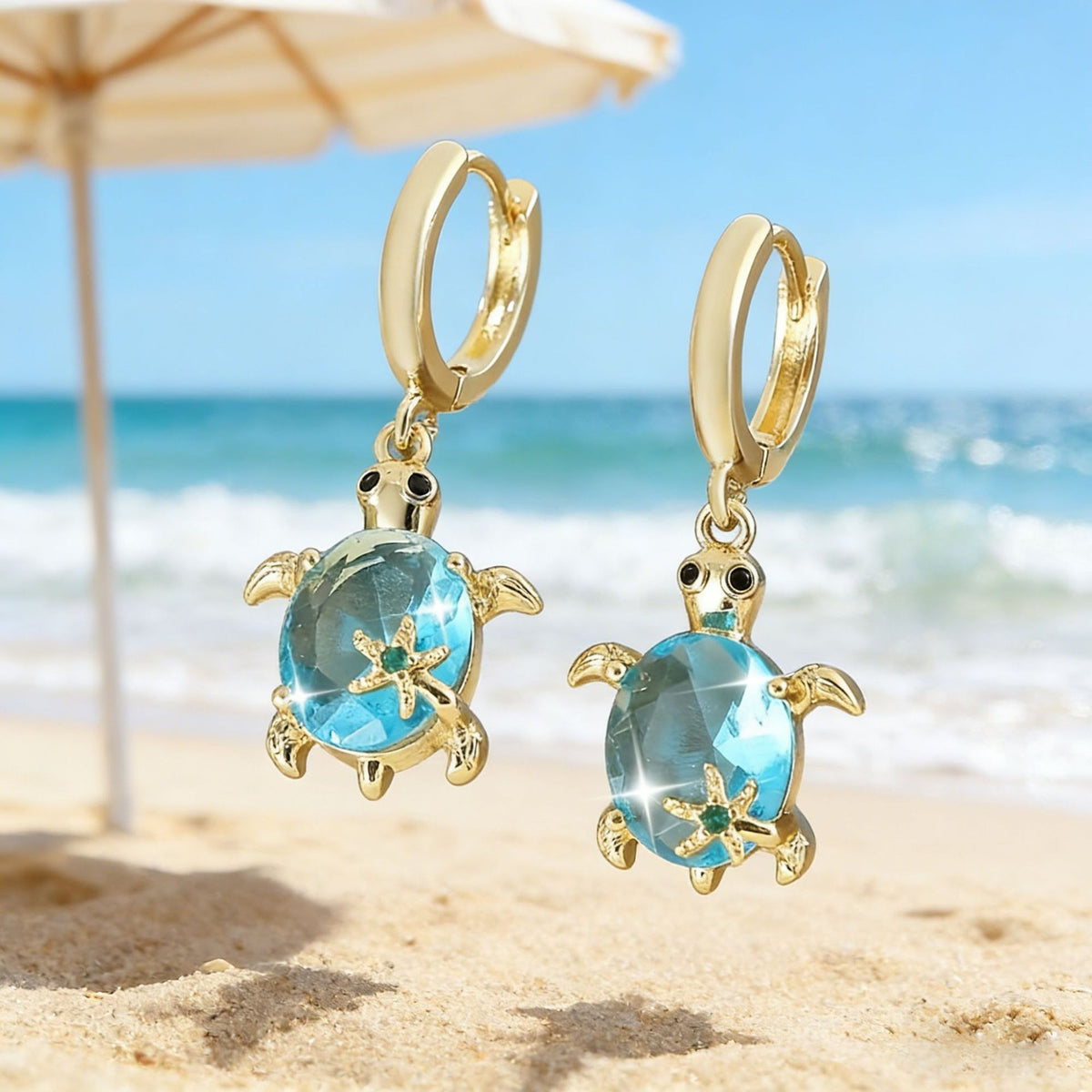 Dainty Blue Sea Turtle Huggie Earrings