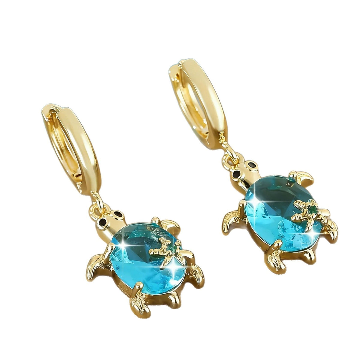 Dainty Blue Sea Turtle Huggie Earrings