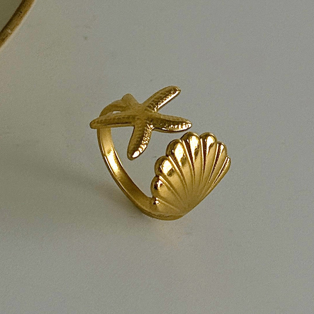 Boho Coastal Shell Starfish Ring Set