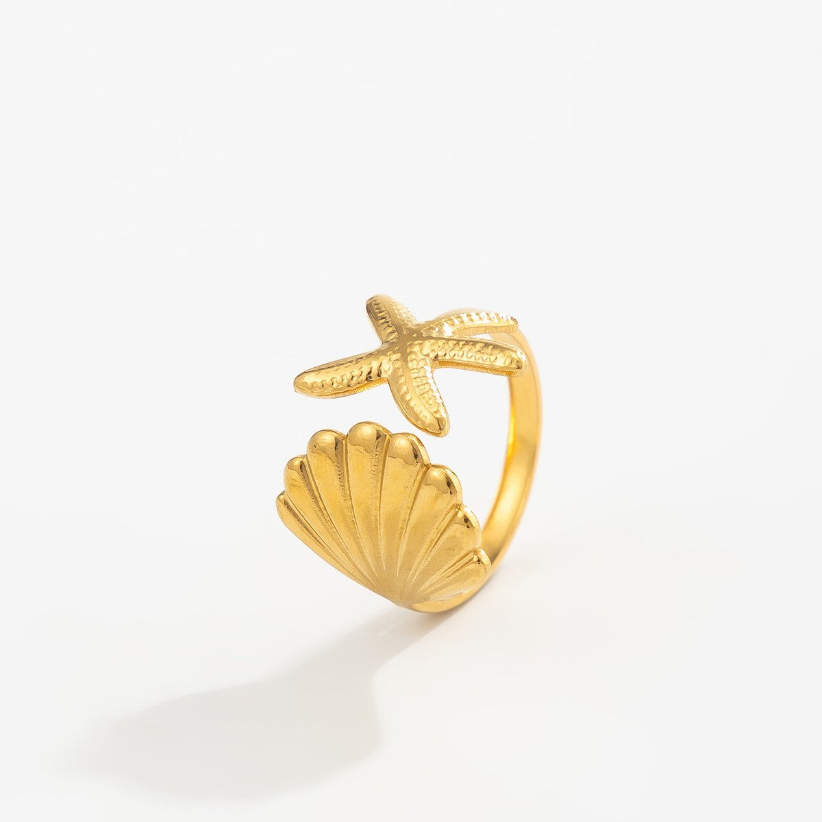 Boho Coastal Shell Starfish Ring Set