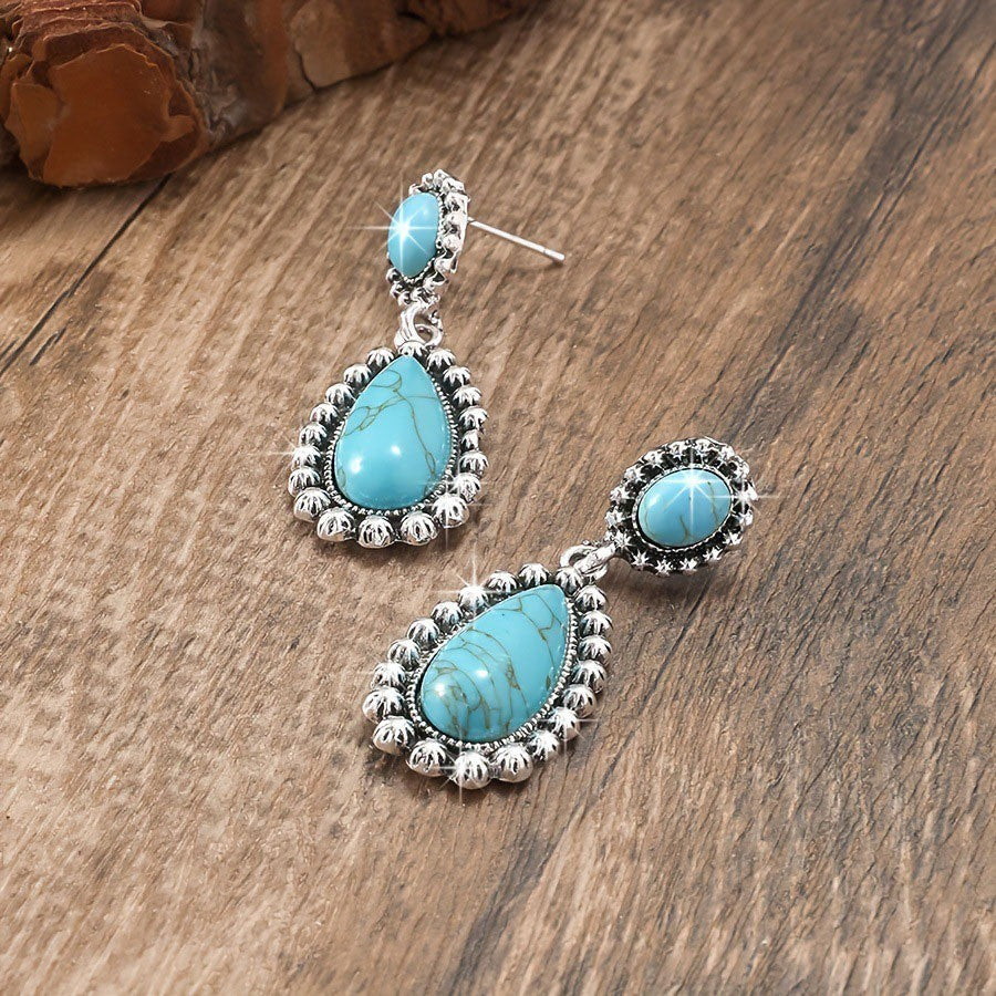Boho Vintage Turquoise Teardrop Dangle Earrings