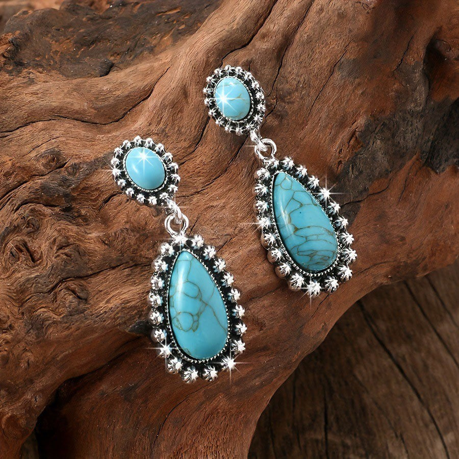 Boho Vintage Turquoise Teardrop Dangle Earrings