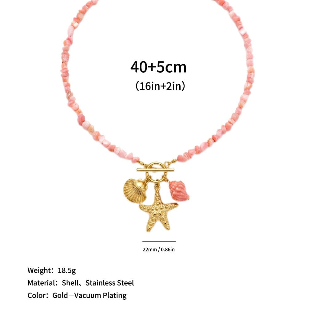 Boho Pink Shell Starfish Necklace