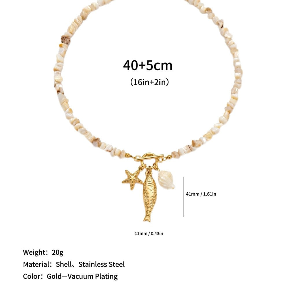 Boho Pink Shell Starfish Necklace