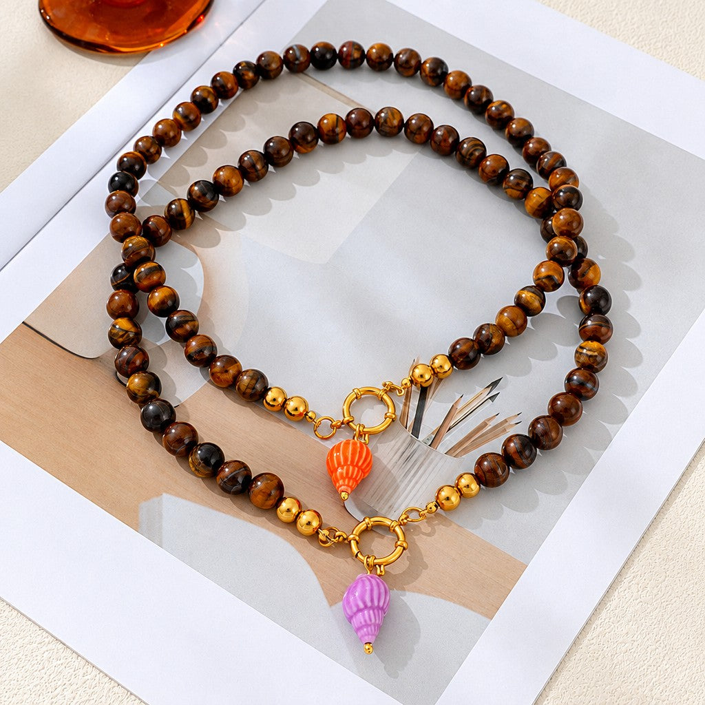 Boho Tiger Eye Multicolor Conch Necklace