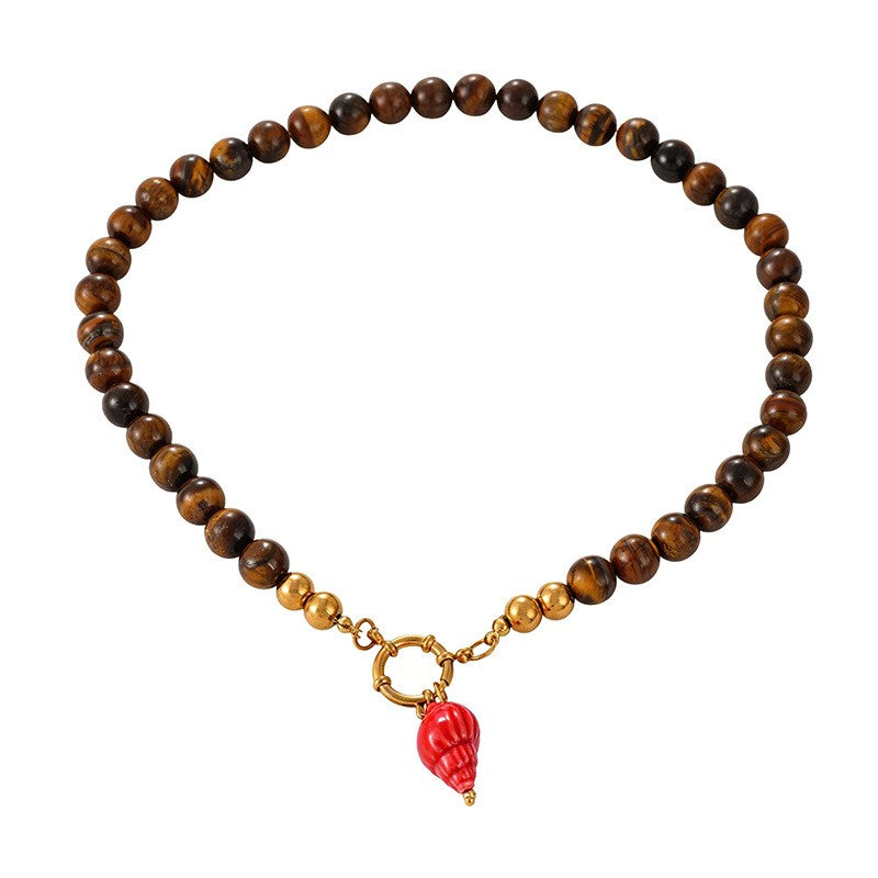Boho Tiger Eye Multicolor Conch Necklace