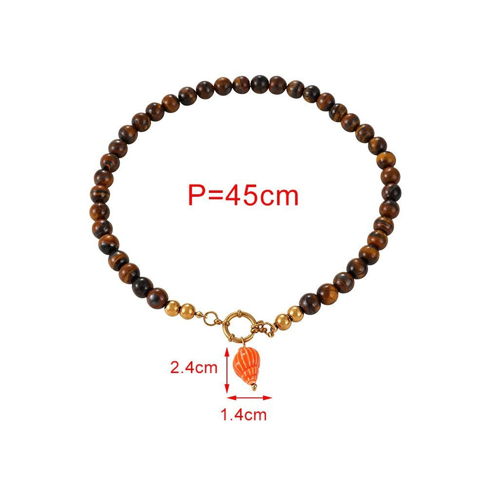 Boho Tiger Eye Multicolor Conch Necklace