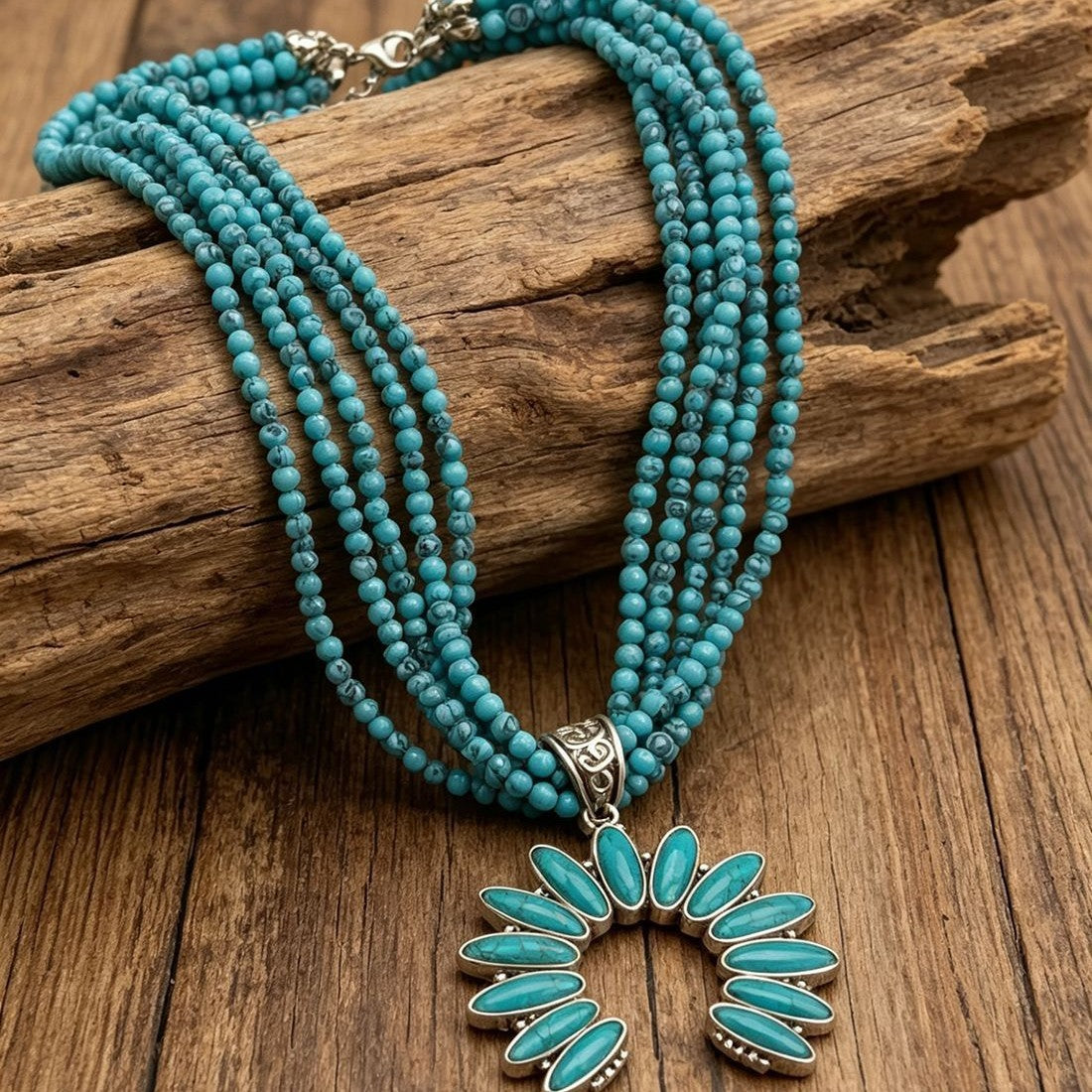 Boho Multi-Strand Turquoise Fan Necklace