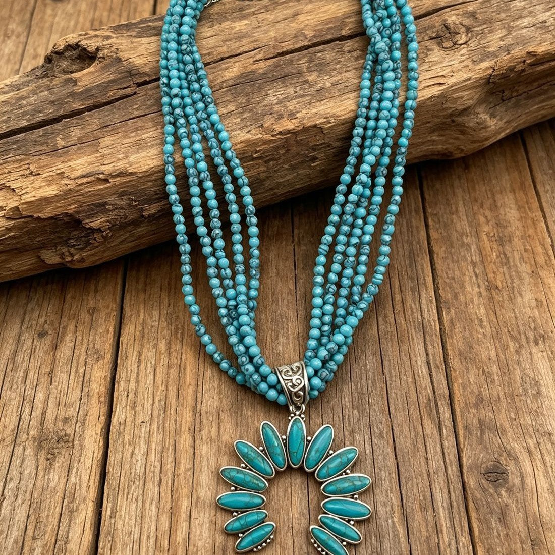 Boho Multi-Strand Turquoise Fan Necklace