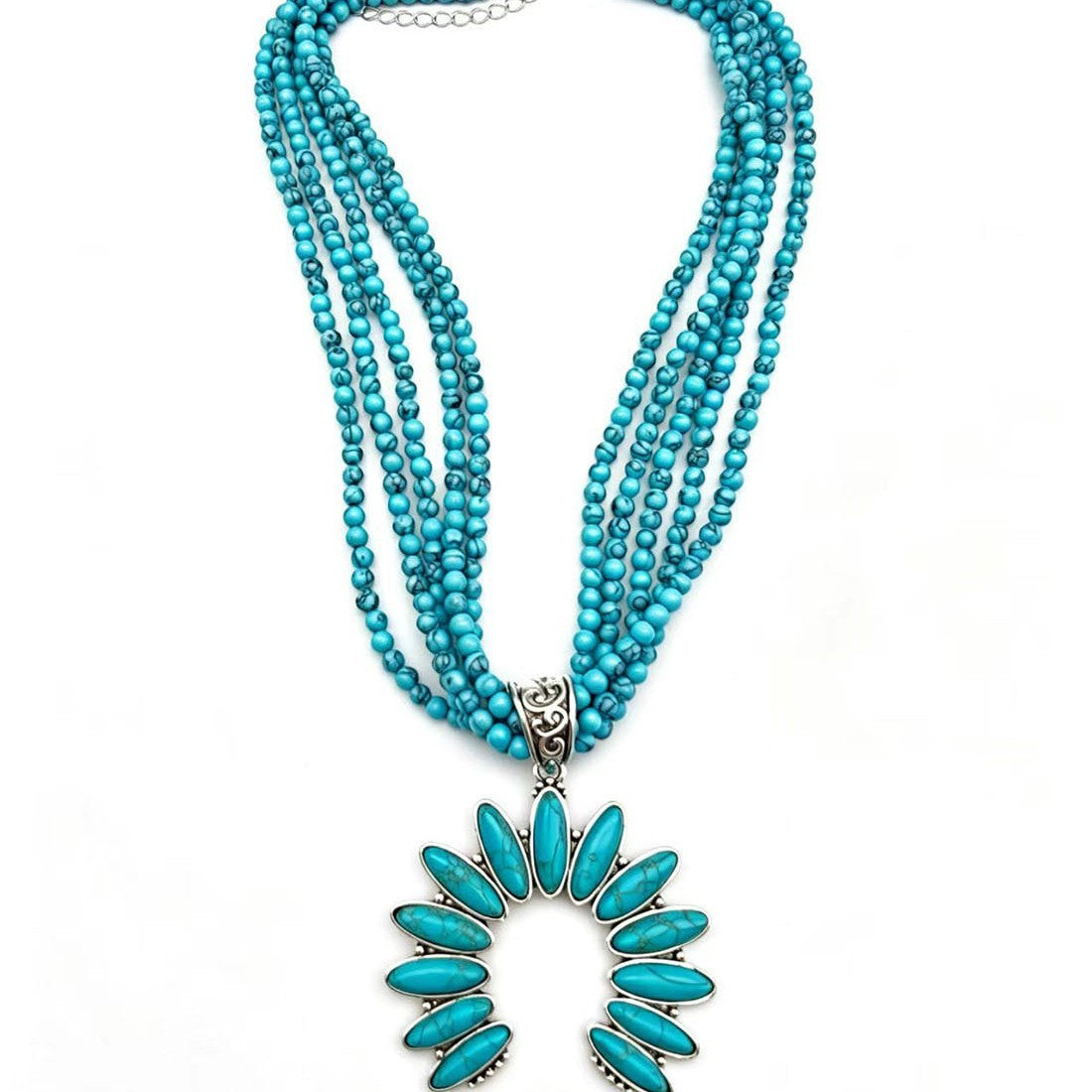 Boho Multi-Strand Turquoise Fan Necklace