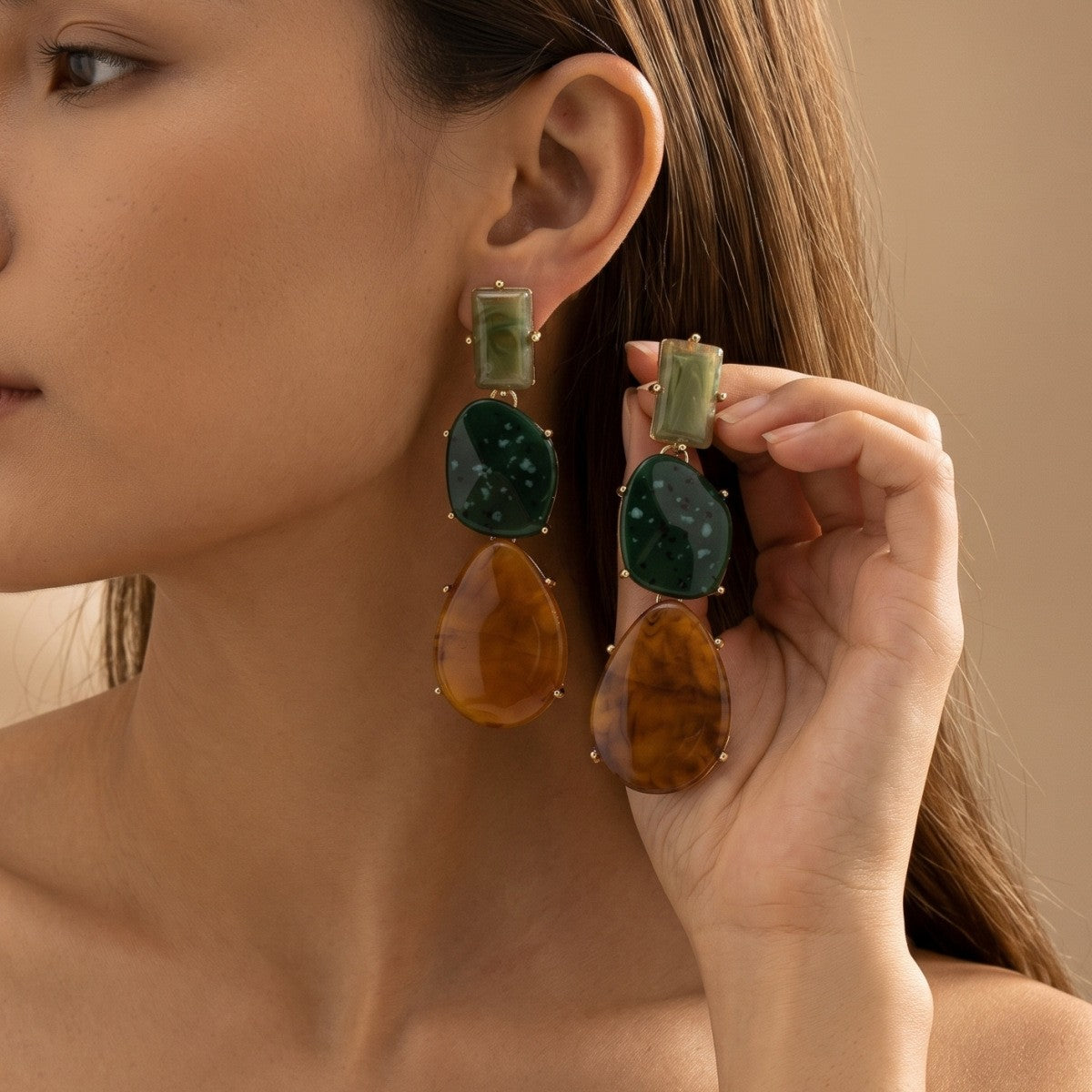 Boho Marbled Resin Stack Drop Earrings