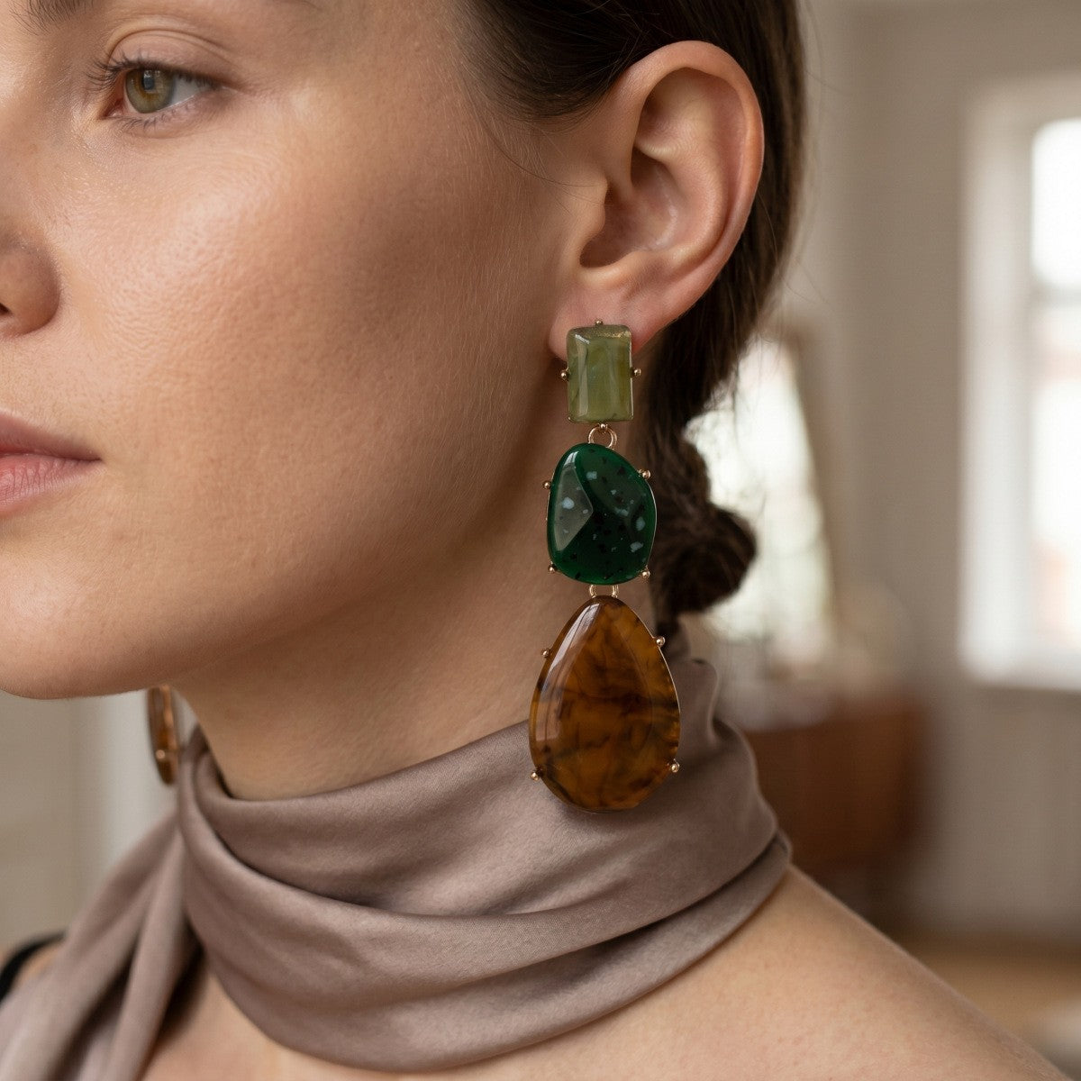 Boho Marbled Resin Stack Drop Earrings