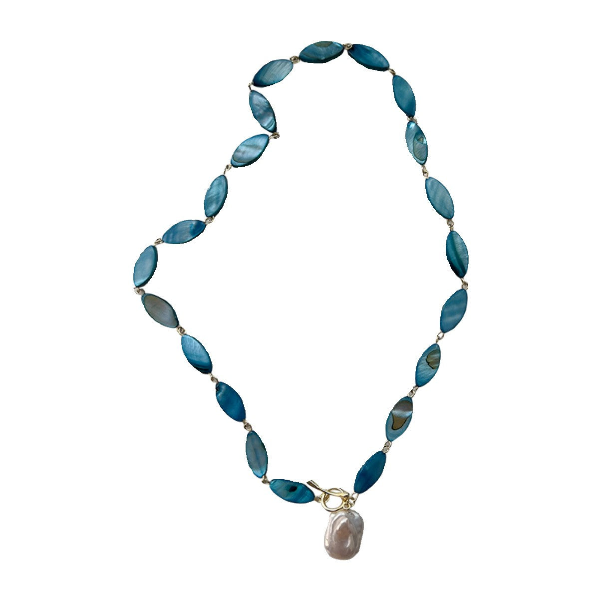 Boho Blue Marbled Oval Bead Necklace