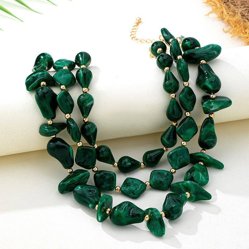 Boho Emerald Green Acrylic Nugget Necklace