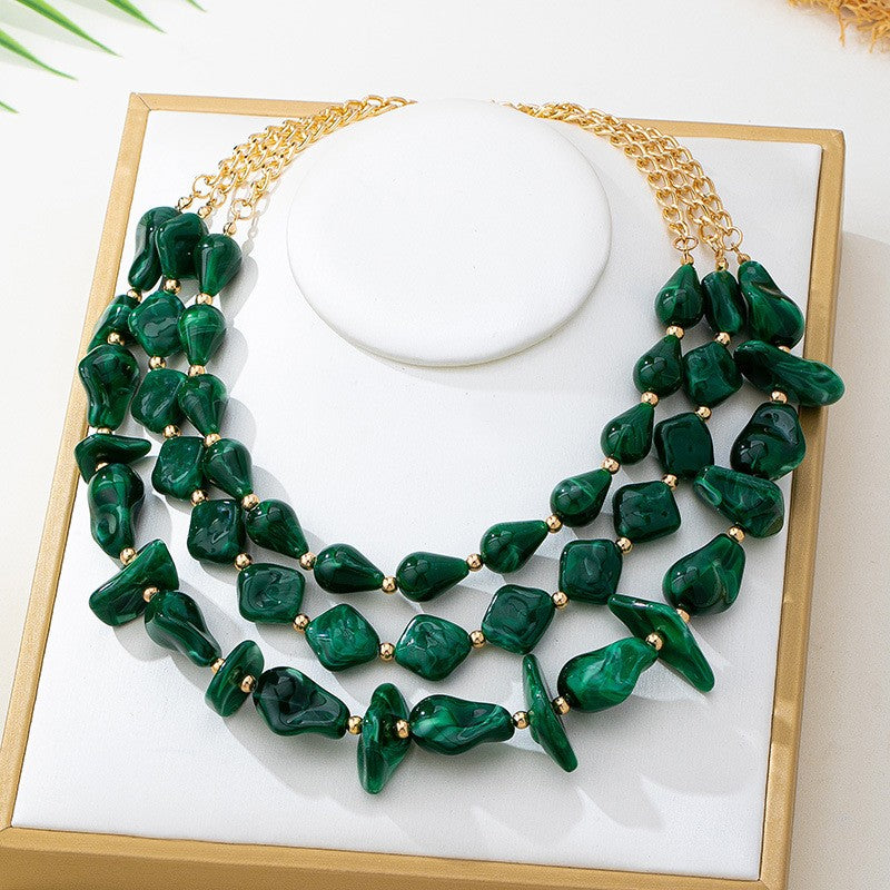 Boho Emerald Green Acrylic Nugget Necklace