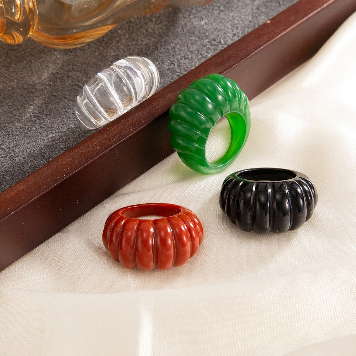 Classy Ribbed Resin Wide Band Ring