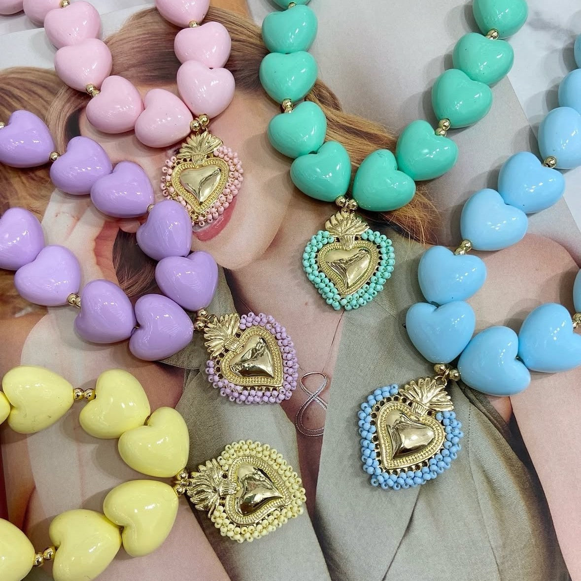 Romantic Macaron Heart Beaded Necklace
